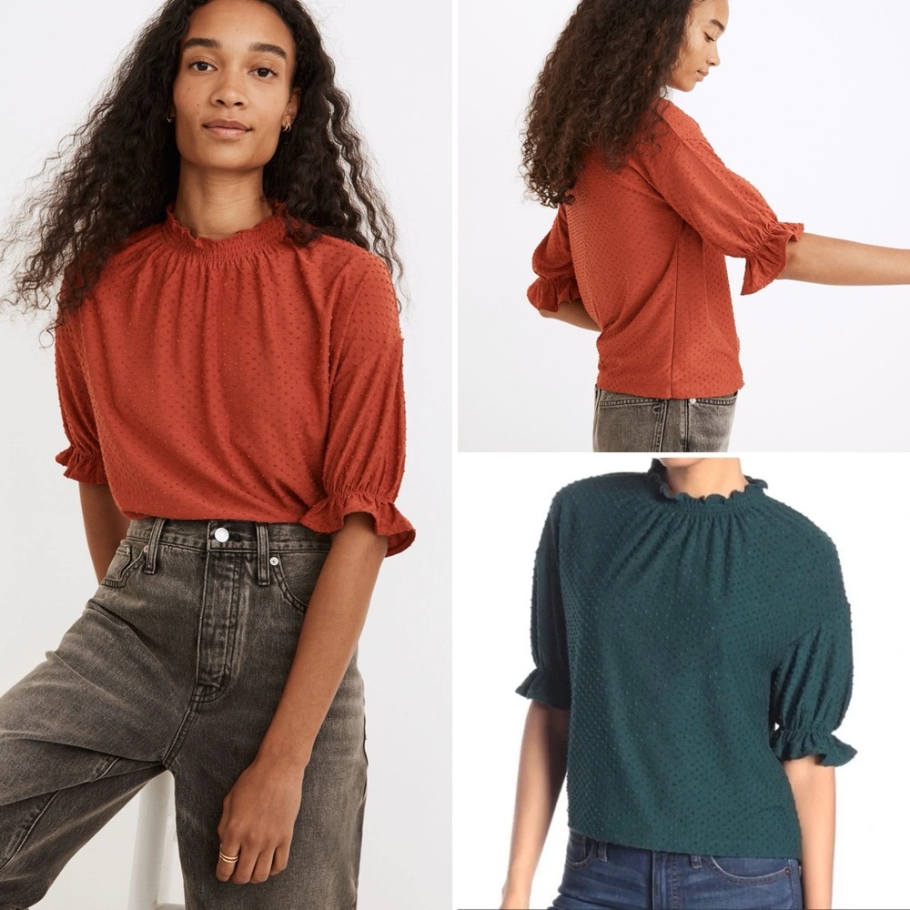 NWT Madewell Clipdot Ruffle Blouses - Rust and Teal